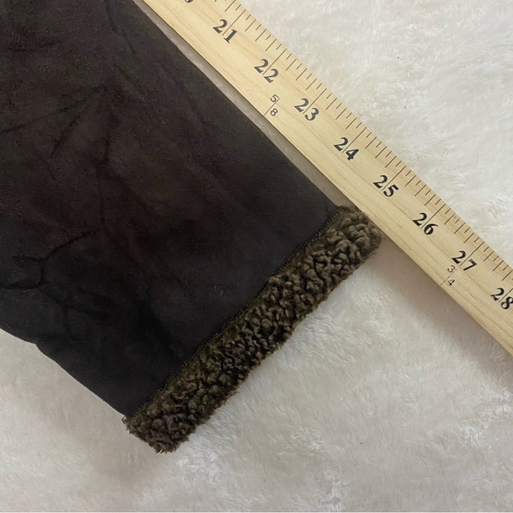 LL Bean Sherpa Lined Jacket Faux Fur Suede Toggle Coat Brown Women’s L Regular - Picture 9 of 9